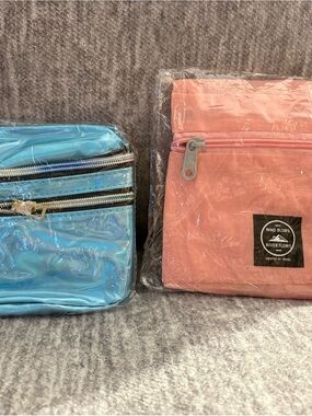 Set of Two Small Fanny packs - Blue Iridescent & Pink